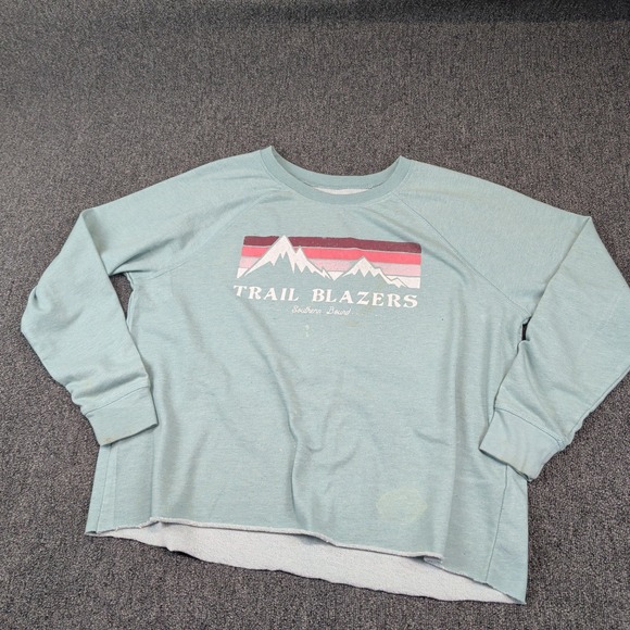 True Craft Gorpcore Trail Blazers Mountain Sweatshirt 0X Teal Raw Hem Hiking — photo 2